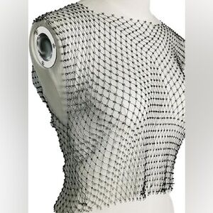 G by Guess Black and Silver Mesh Crop Top